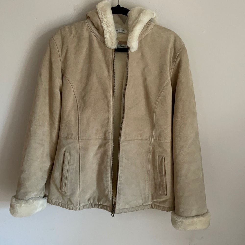Stephanie Andrews Genuine Leather Jacket Vintage Beige Faux Fur Interior…